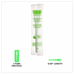 Eco-Products Plantware Cutlery, Fork, Plastic, White, 1,000/Carton