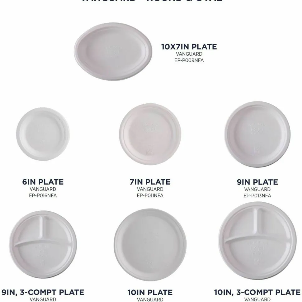 Eco-Products Vanguard Renewable and Sugarcane Plates, 9" dia, White, 500/Carton