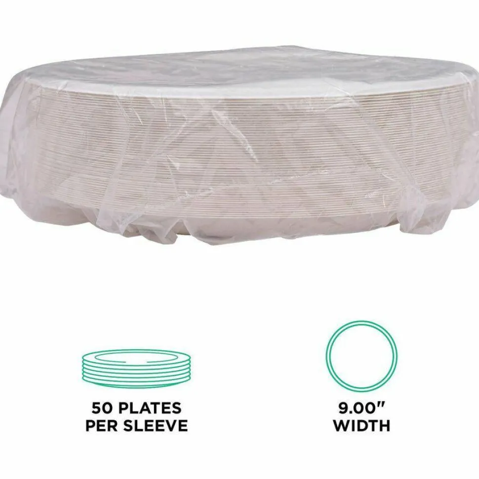 Eco-Products Vanguard Renewable and Sugarcane Plates, 9" dia, White, 500/Carton