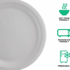 Eco-Products Vanguard Renewable and Sugarcane Plates, 10" dia, White, 500/Carton