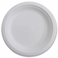 Eco-Products Vanguard Renewable and Sugarcane Plates, 10" dia, White, 500/Carton