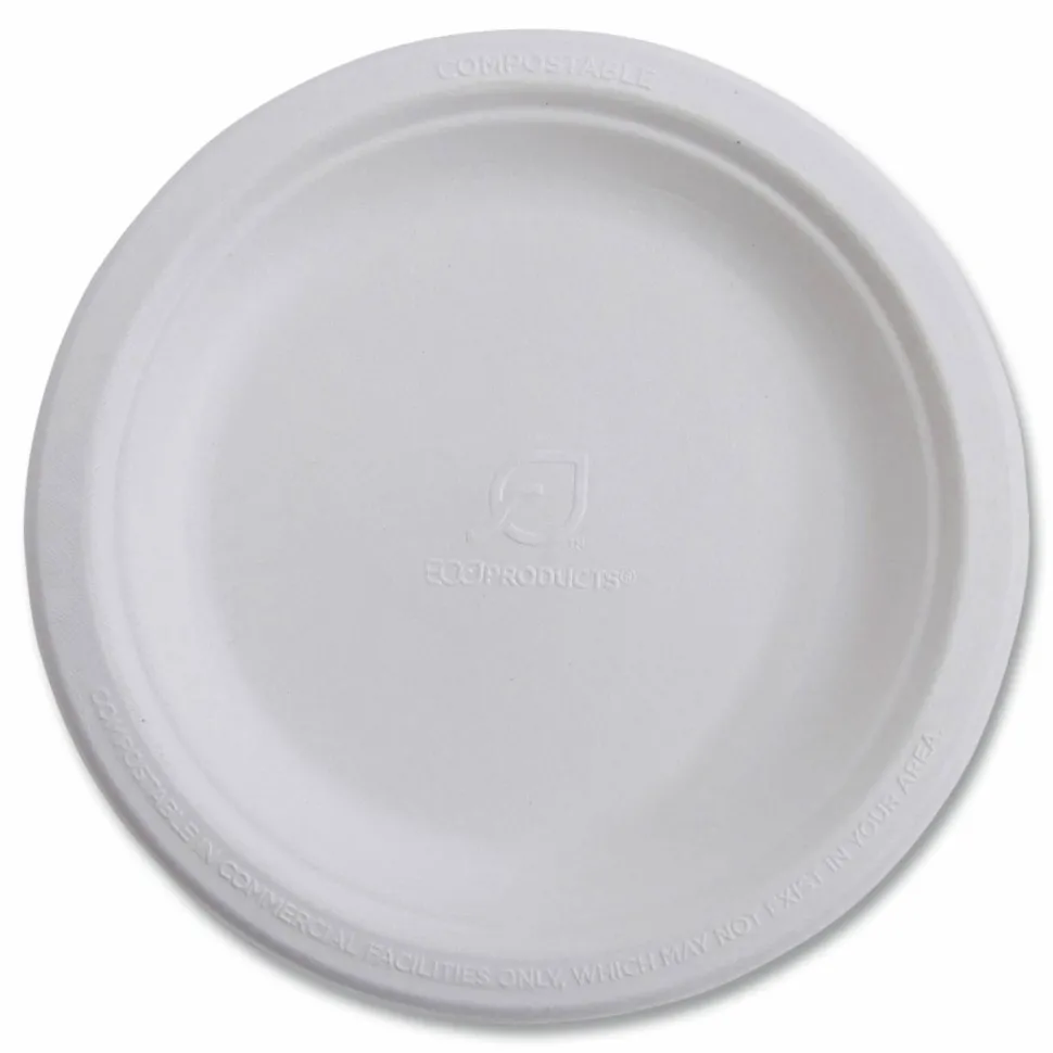 Eco-Products Vanguard Renewable and Sugarcane Plates, 10" dia, White, 500/Carton