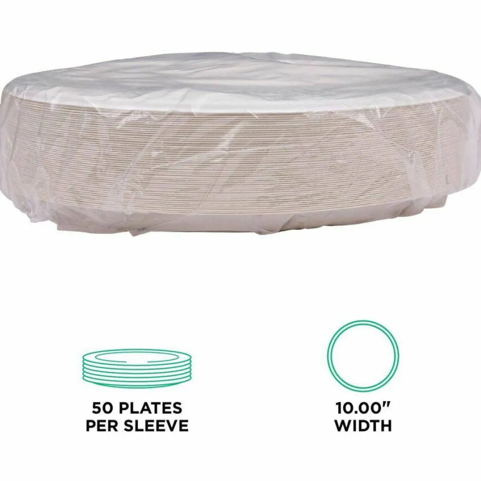 Eco-Products Vanguard Renewable and Sugarcane Plates, 10" dia, White, 500/Carton
