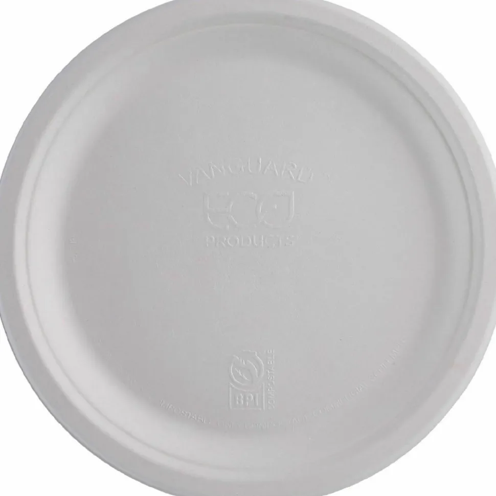 Eco-Products Vanguard Renewable and Sugarcane Plates, 10" dia, White, 500/Carton