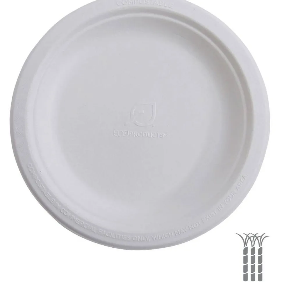 Eco-Products Vanguard Renewable and Sugarcane Plates, 10" dia, White, 500/Carton