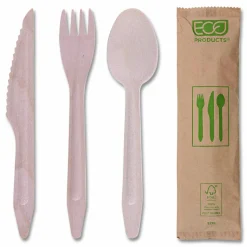 Eco-Products Wood Cutlery, General Purpose, Fork/Knife/Napkin/Spoon, Natural, 500/Carton