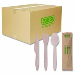 Eco-Products Wood Cutlery, General Purpose, Fork/Knife/Napkin/Spoon, Natural, 500/Carton