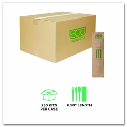 Eco-Products Wood Cutlery, General Purpose, Fork/Knife/Napkin/Spoon, Natural, 500/Carton