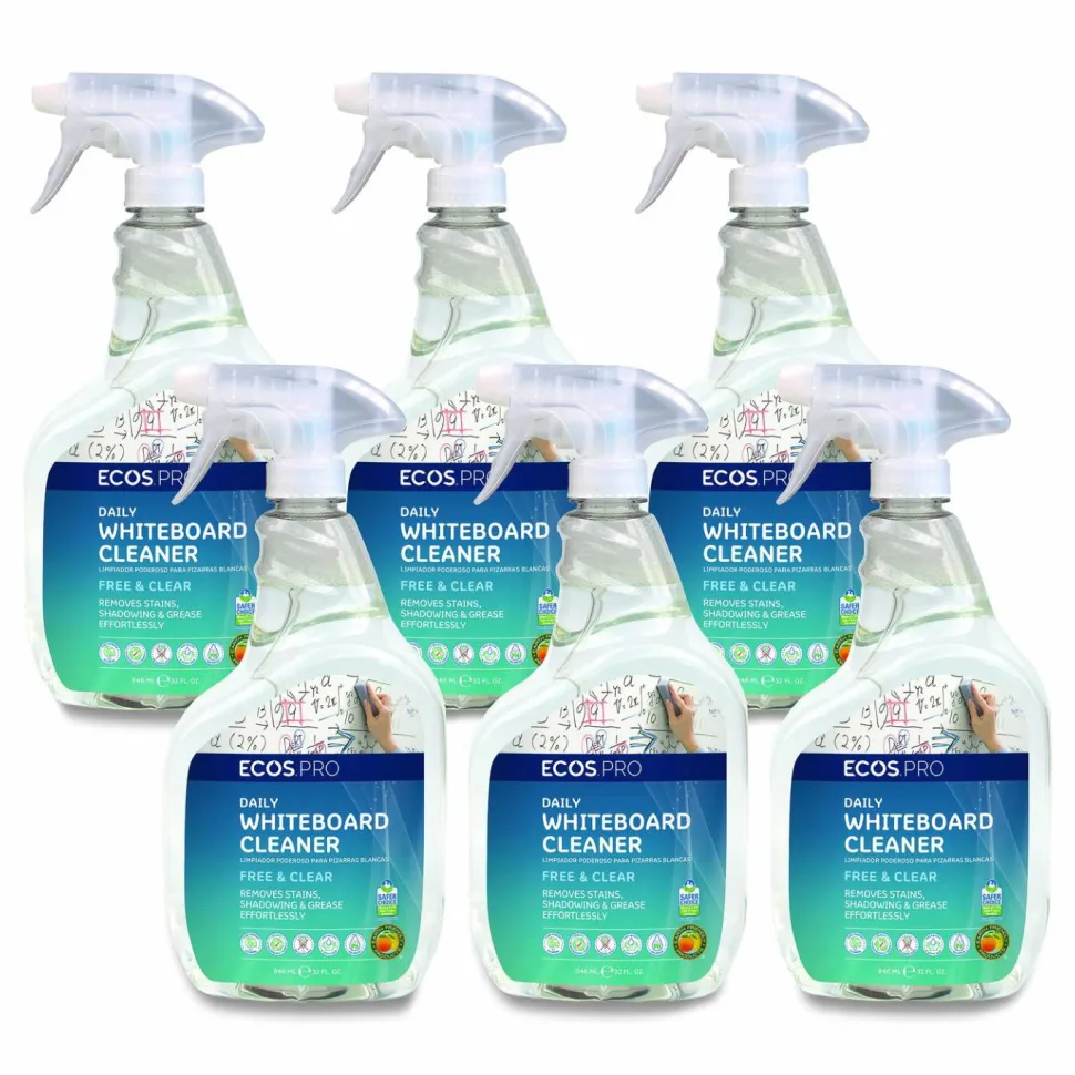 ECOS PRO Daily Whiteboard Cleaner, Free and Clear, 32 oz Spray Bottle, 6/Carton