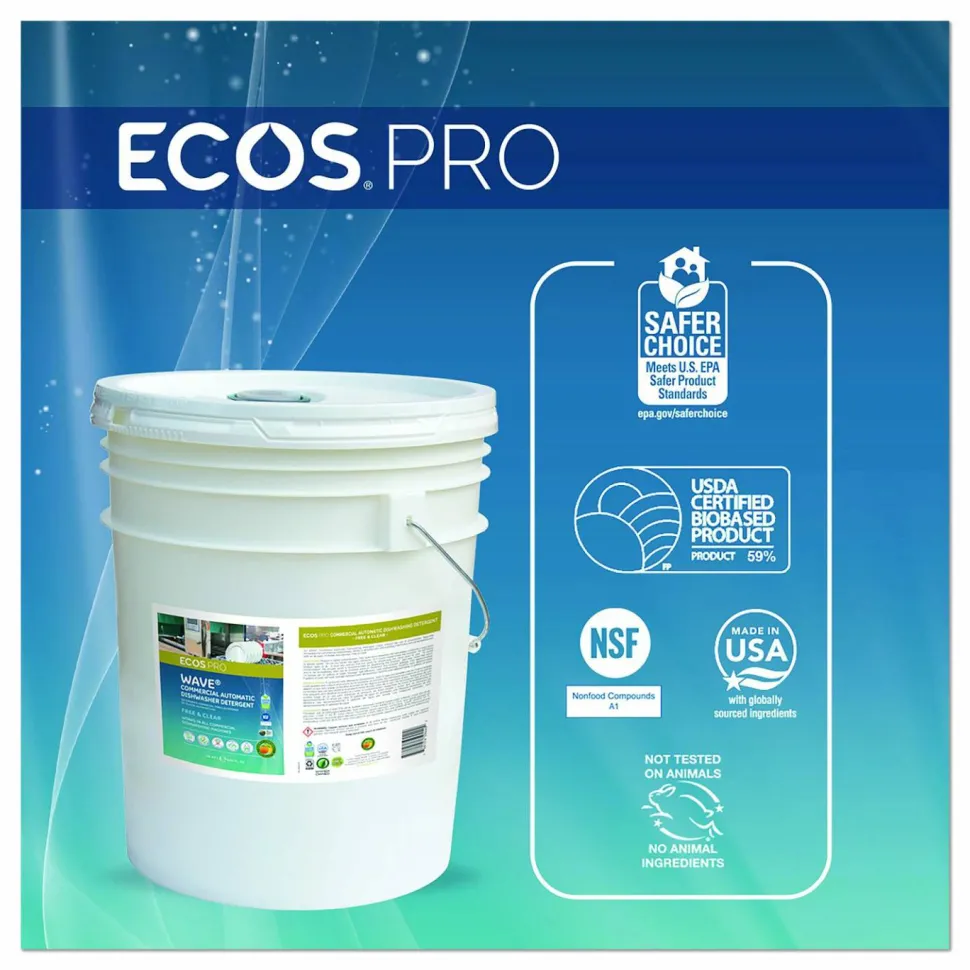 ECOS PRO Wave Commercial Automatic Dishwasher Detergent, Free and Clear, 5 gal Pail