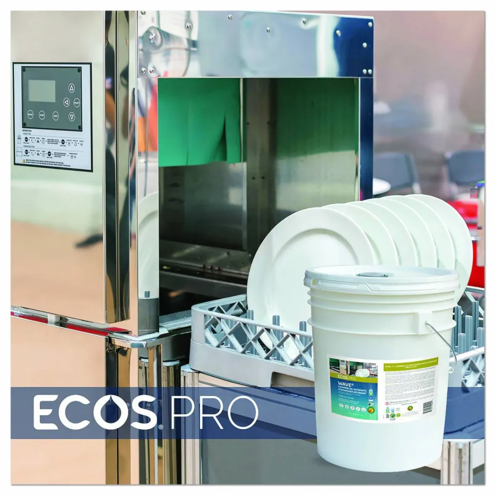 ECOS PRO Wave Commercial Automatic Dishwasher Detergent, Free and Clear, 5 gal Pail