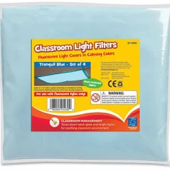 Educational Insights Classroom Fluorescent Light Filters, 36" x 24", Tranquil Blue, Pack Of 4