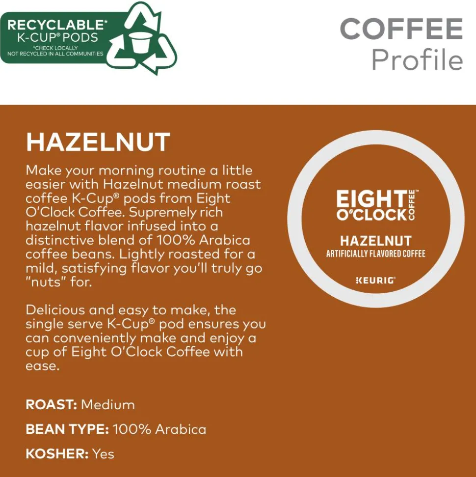 Eight O'Clock Coffee K-Cups, Hazelnut, Medium Roast, 24 K-Cups