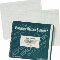 Ekonomik Check / Deposit Register - 40 Sheet(s) - Wire Bound - 10" x 8.75" Sheet Size - White Sheet(s) - Green Print Color - Recycled - 1 Each