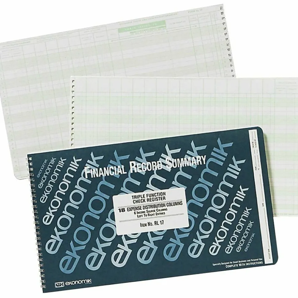 Ekonomik Standard Size Triple Function Check Registry - 40 Sheet(s) - Wire Bound - 14.75"x8.75" Sheet Size - RL17