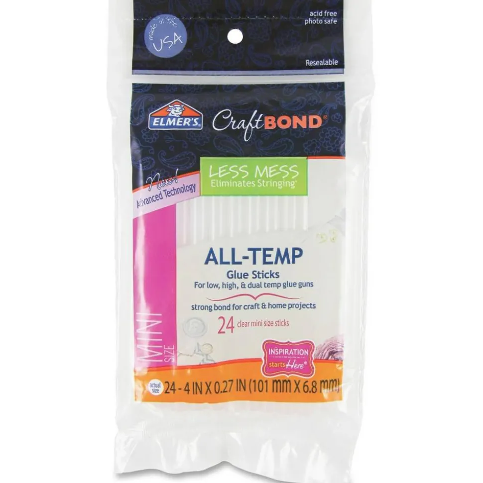 Elmer's CraftBond Mini Hot Glue Sticks, 4", Clear, Pack Of 24