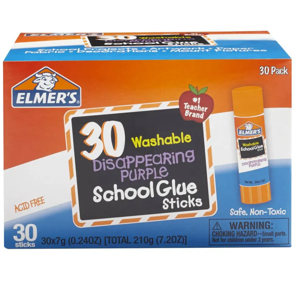 Elmer's Glue Stick Classroom Pack, Purple, Box Of 30