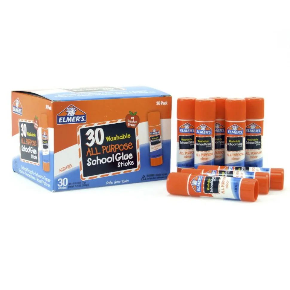 Elmer's Glue Stick Classroom Pack, All-Purpose Clear, Box Of 30