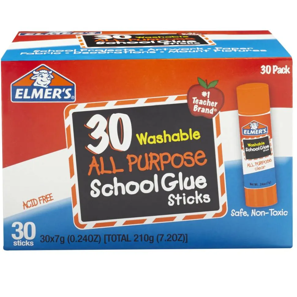 Elmer's Glue Stick Classroom Pack, All-Purpose Clear, Box Of 30