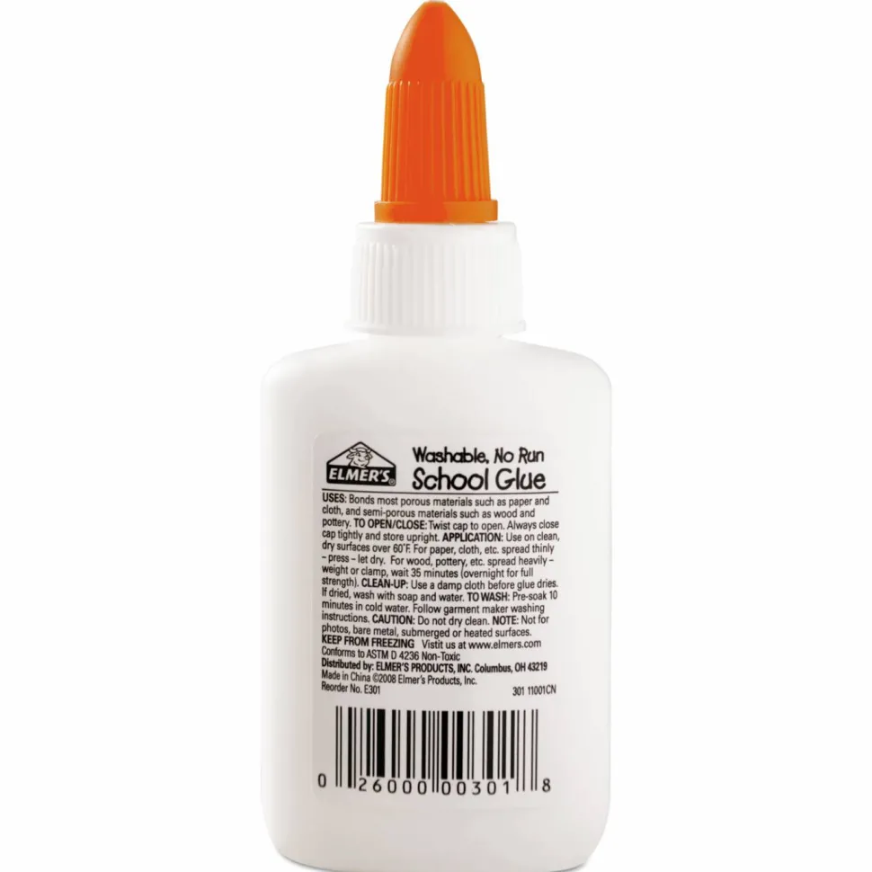 Elmer's Washable School Glue - 1.25 oz - Fabric, Wood, Cardboard, Leather - 1 Each - White