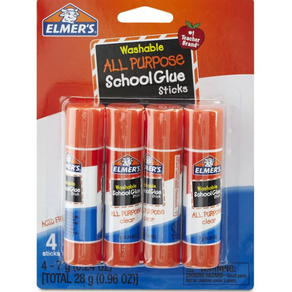 Elmer's Washable School Glue Sticks, 0.24 Oz, Pack Of 4