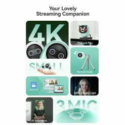 EMEET Piko+ (White) - Dual-lens Webcam with one 4K 1/2.55˘ Sony Lens and one AI Assist Lens, Boosting color accuracy, face recognition, and 300ms fast focus. 3 MEMS Mics power 3 Voice Modes for Meeting or Streaming/recording with wider audio frequenc