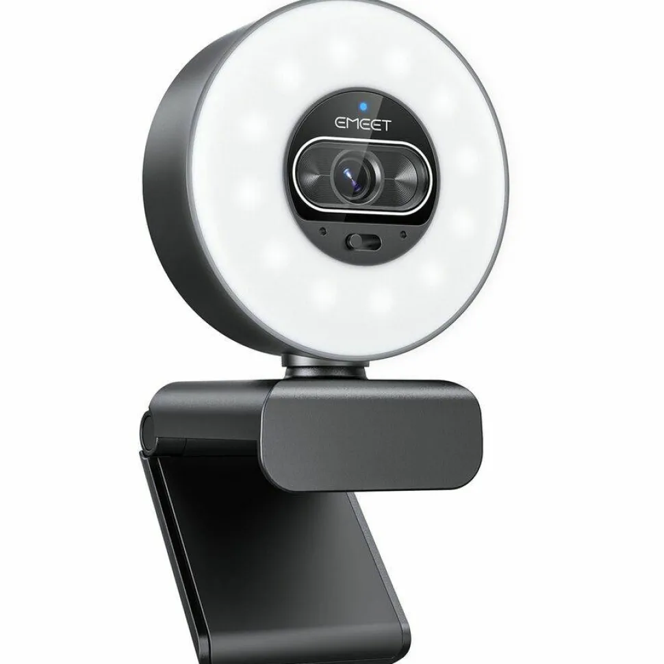 EMEET S600 Light 4K StreamCam with 1/2" Sensor, 0.2S PDAF, 2 Mics, Ring Light with Dial Control, 4 Lighting Modes with App Control