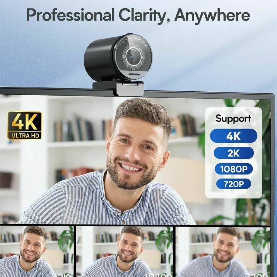 EMEET SmartCam S800 - 4K Webcam for Streaming, Sony 1/2'' Sensor, Supports HDR, PDAF & TOF Dual-autofocus, 1080P@60fps, 2 Noise-Cancelling Mics, 40°-73° FOV, Perfect for Live Streaming & Ultra Clear Meetings
