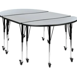 Emmy 3 Piece Mobile 76" Oval Wave Flexible Oak Thermal Laminate Activity Table Set-Standard Height Adjustable Legs