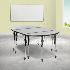Emmy 3 Piece Mobile 76" Oval Wave Flexible Oak Thermal Laminate Activity Table Set-Standard Height Adjustable Legs