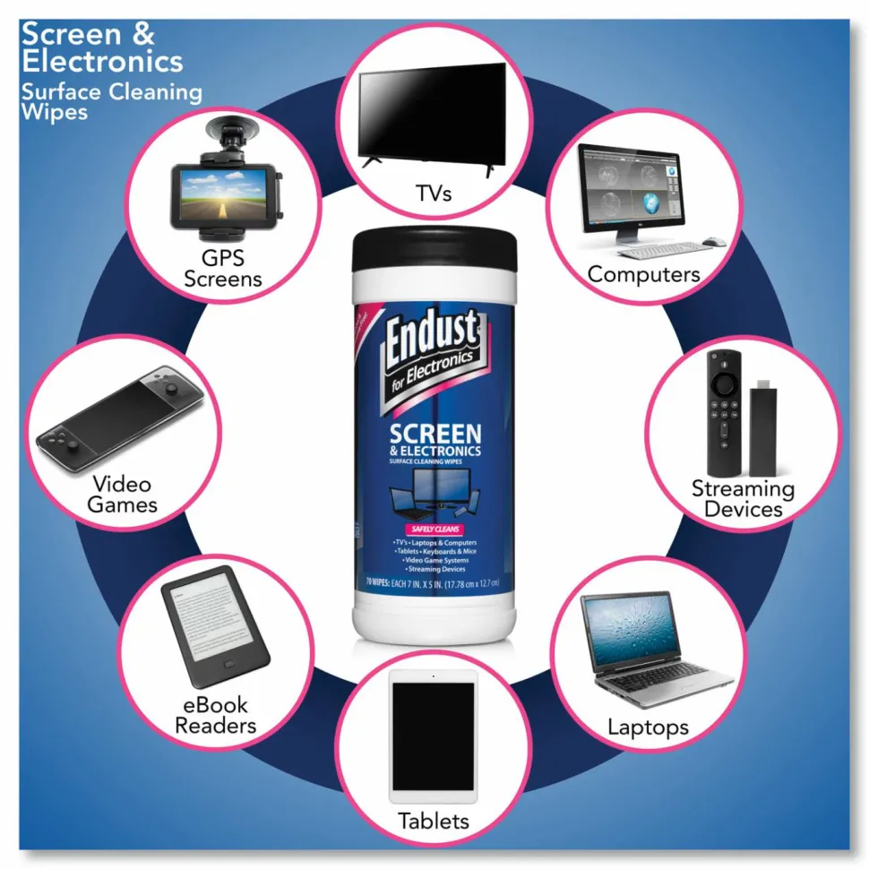 Endust For Electronics Screen Cleaner Wipes, Pack Of 70