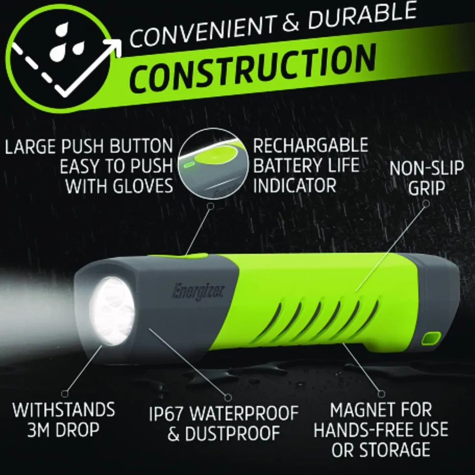 Energizer Pro Series Hybrid Handheld, Rechargeable Lithium Ion Battery/2 AA Batteries (Included), Gray/Green