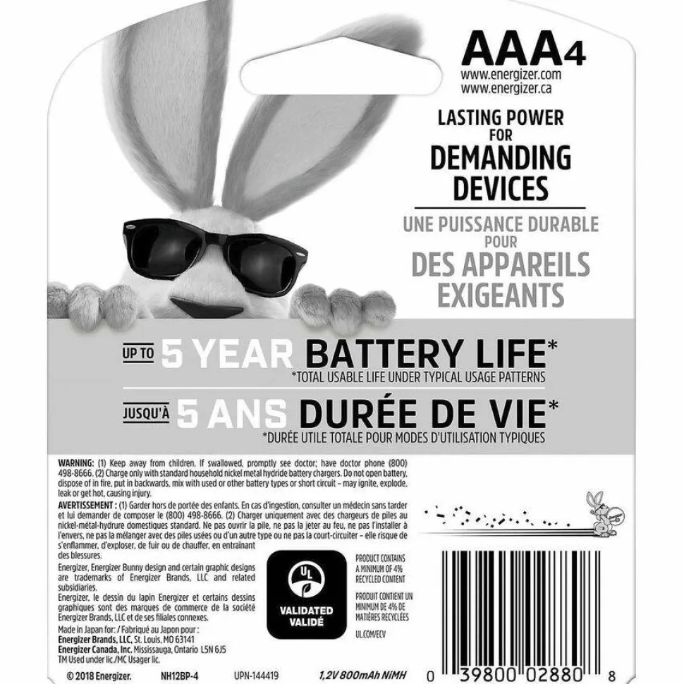 Energizer Recharge Power Plus Rechargeable AAA Battery 4-Packs - For Multipurpose - Battery Rechargeable - AAA - 850 mAh - 4/Pack - 4 / Carton