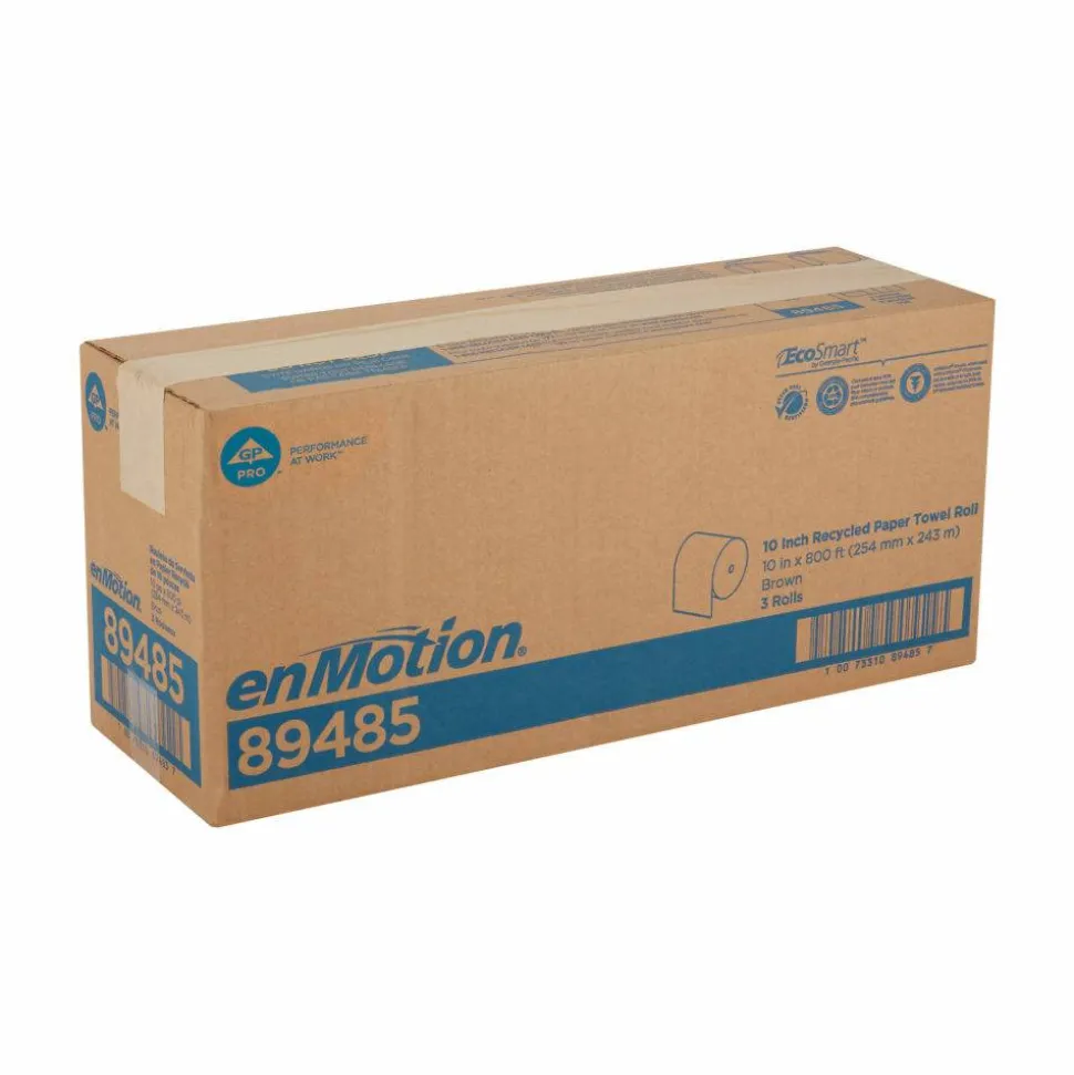 enMotion 10" Paper Towel Rolls, 1-Ply, 10"x 800', 100% Recycled Fiber, Brown, 800 ft Per Roll, 3 Rolls Per Case