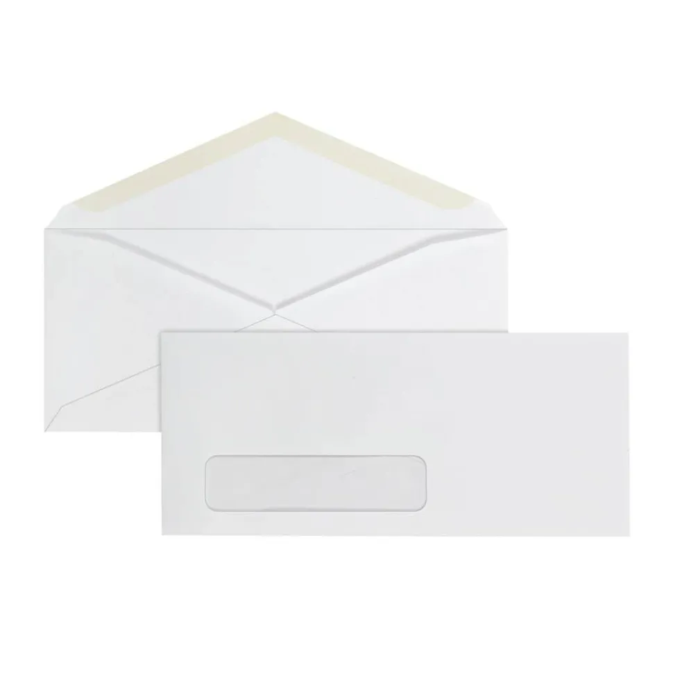 Envelopes, Left Window, 4-1/8" x 9-1/2", Gummed Seal, White, Box Of 500