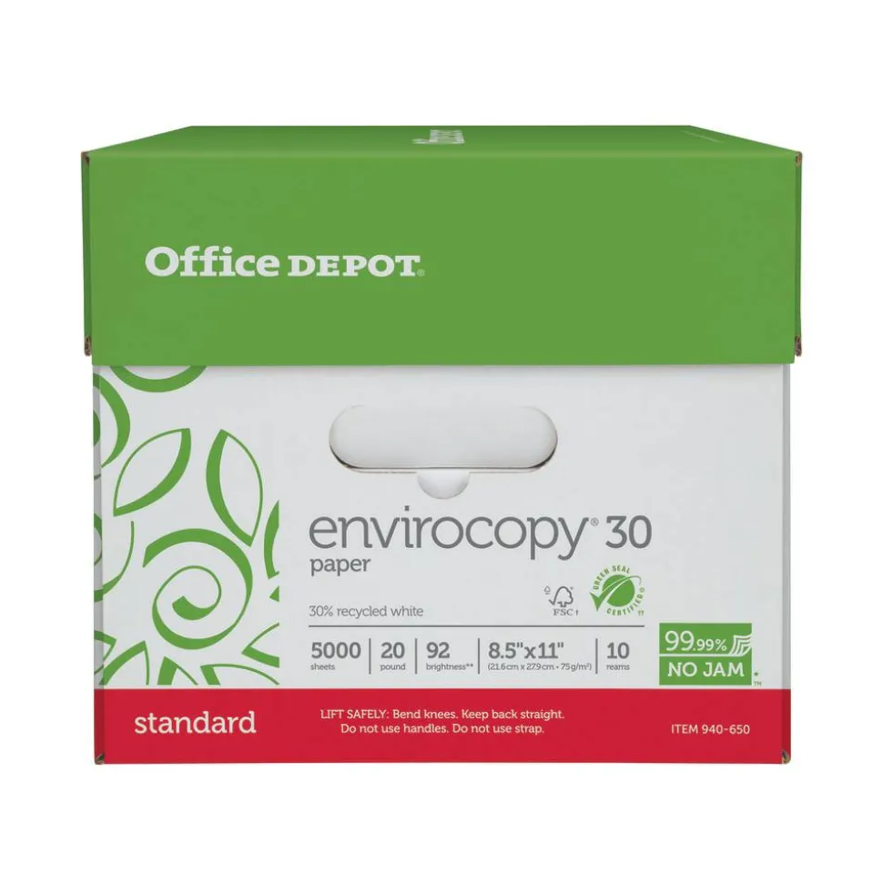 EnviroCopy Copy Paper, White, Letter (8.5" x 11"), 5000 Sheets Per Case, 20 Lb, 30% Recycled, FSC Certified, 651001OD