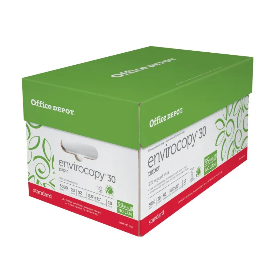 EnviroCopy Copy Paper, White, Letter (8.5" x 11"), 5000 Sheets Per Case, 20 Lb, 30% Recycled, FSC Certified, 651001OD
