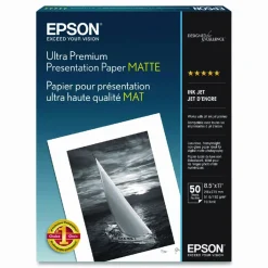 Epson Ultra Premium Matte Presentation Paper, 10 mil, 8.5 x 11, Matte White, 50/Pack
