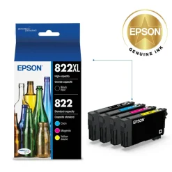 Epson 822XL/822 Black And Cyan, Magenta, Yellow High-Yield Ink Cartridges, Pack Of 4