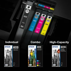 Epson 822XL/822 Black And Cyan, Magenta, Yellow High-Yield Ink Cartridges, Pack Of 4