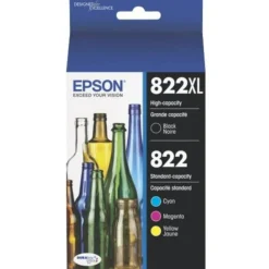 Epson 822XL/822 Black And Cyan, Magenta, Yellow High-Yield Ink Cartridges, Pack Of 4