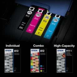 Epson 812XL Black/812 DuraBrite Cyan; Magenta; Yellow Ultra High-Yield/Standard Yield Ink Cartridges, Pack Of 4, T812XL-BCS