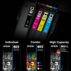 Epson 802XL Black/802 DuraBrite Cyan; Magenta; Yellow High-Yield Ink Cartridges, Pack Of 4, T802XL-BCS