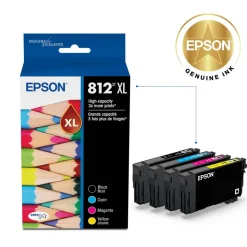 Epson 812XL DURABrite Black; Cyan; Magenta; Yellow, Ultra High-Yield Ink Cartridges, Pack Of 4 Cartridges, T812XL-XCS