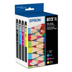 Epson 812XL DURABrite Black; Cyan; Magenta; Yellow, Ultra High-Yield Ink Cartridges, Pack Of 4 Cartridges, T812XL-XCS