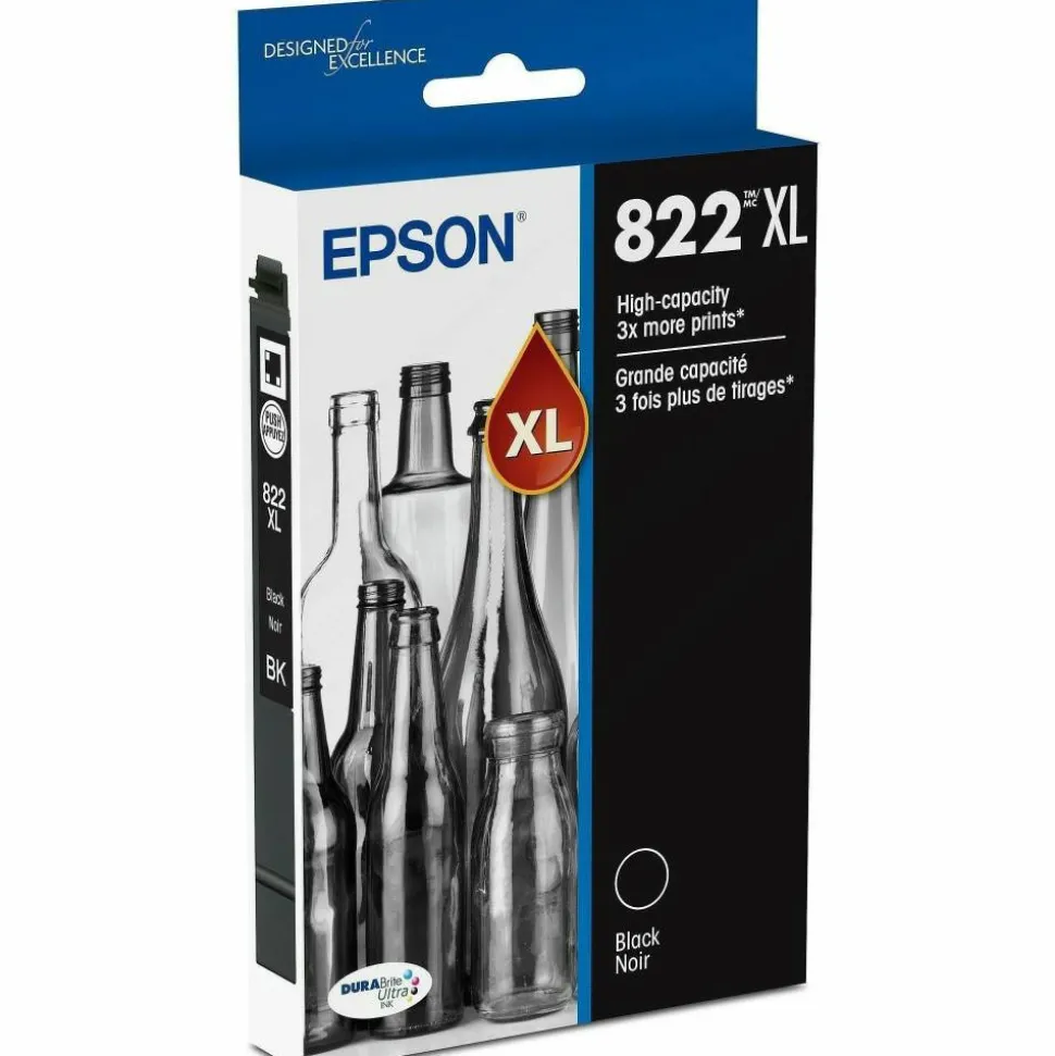 Epson 822XL DuraBrite Black High-Yield Ink Cartridge, T822XL120-S