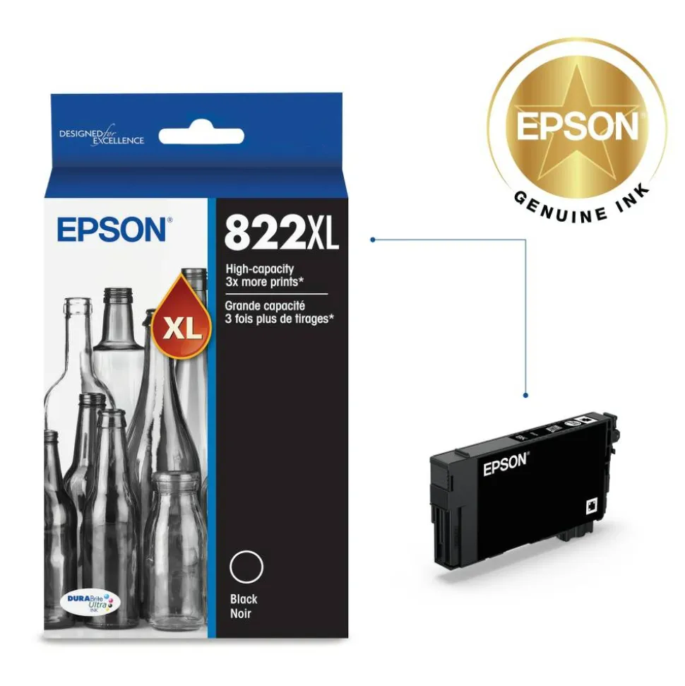 Epson 822XL DuraBrite Black High-Yield Ink Cartridge, T822XL120-S