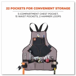 ergodyne Arsenal 5704 Canvas Tool Apron, 22 Compartments, 25.5 x 28, Canvas, Gray