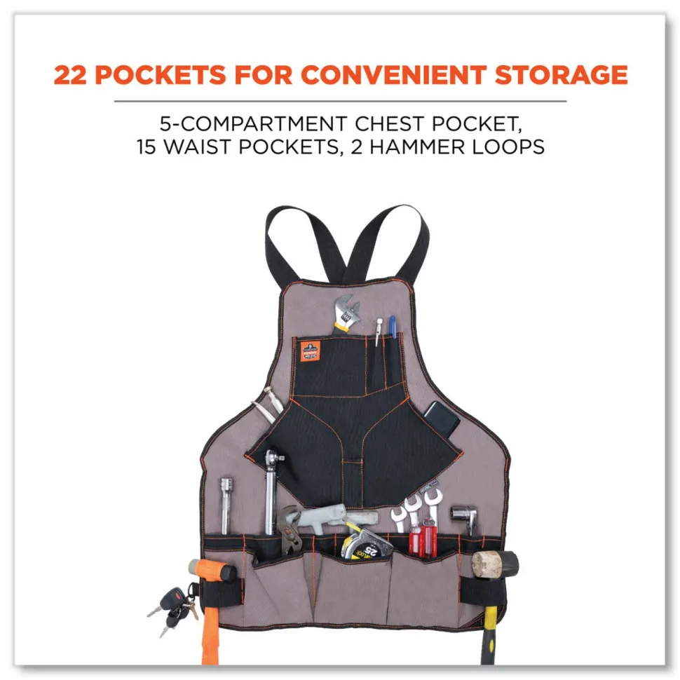 ergodyne Arsenal 5704 Canvas Tool Apron, 22 Compartments, 25.5 x 28, Canvas, Gray