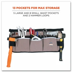 ergodyne Arsenal 5706 13-Pocket Waist Apron, 13 Compartments, 23 x 9, Canvas, Gray